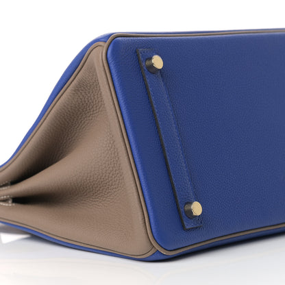 Hermes Togo Bi-Color Horseshoe Birkin 30 Bleu Electrique Etoupe 8 of 13