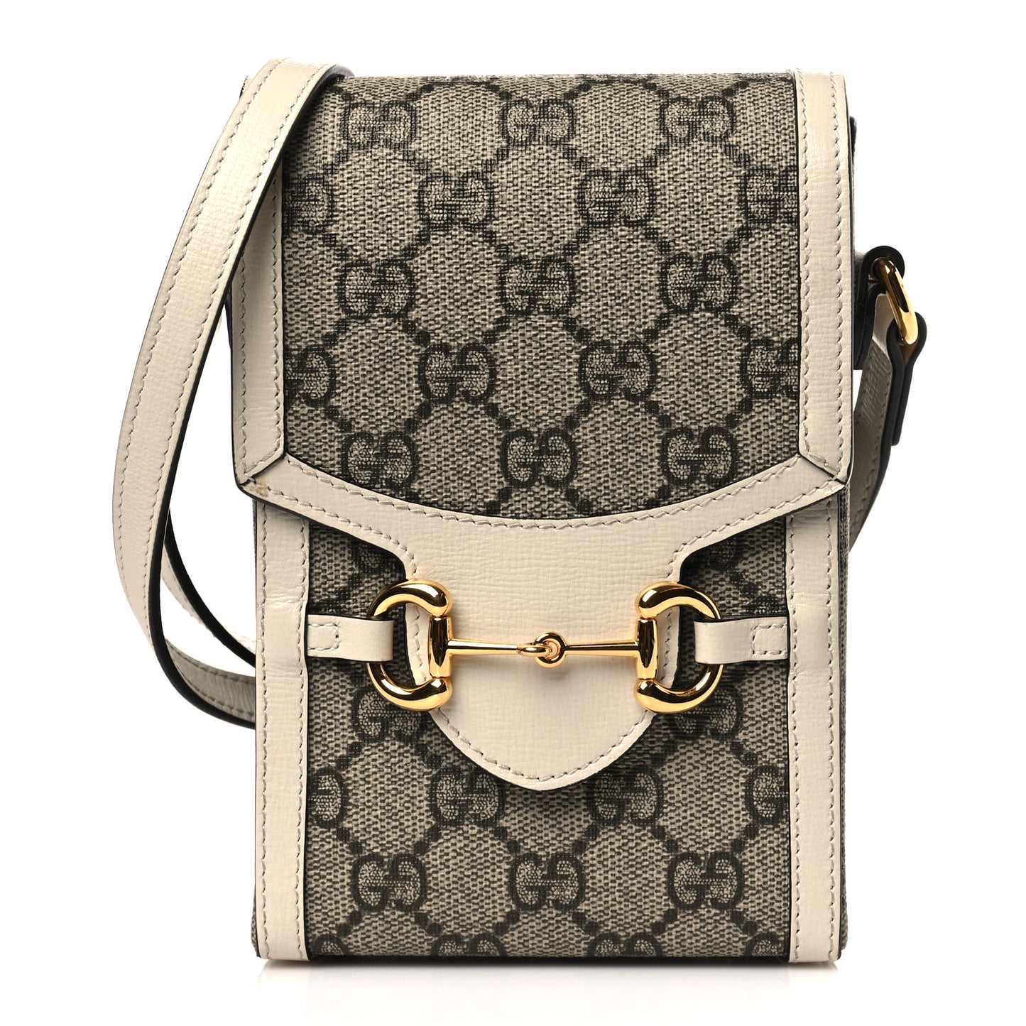 GG Supreme Monogram Azalea Calfskin Mini Horsebit 1955 Crossbody Bag Beige Ebony Mystic White