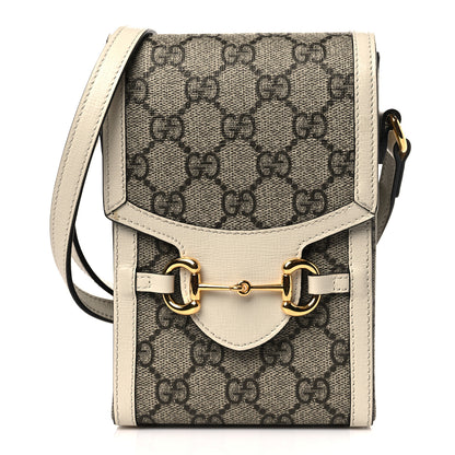 Gucci GG Supreme Monogram Azalea Calfskin Mini Horsebit 1955 Crossbody Bag Beige Ebony Mystic White 1 of 10