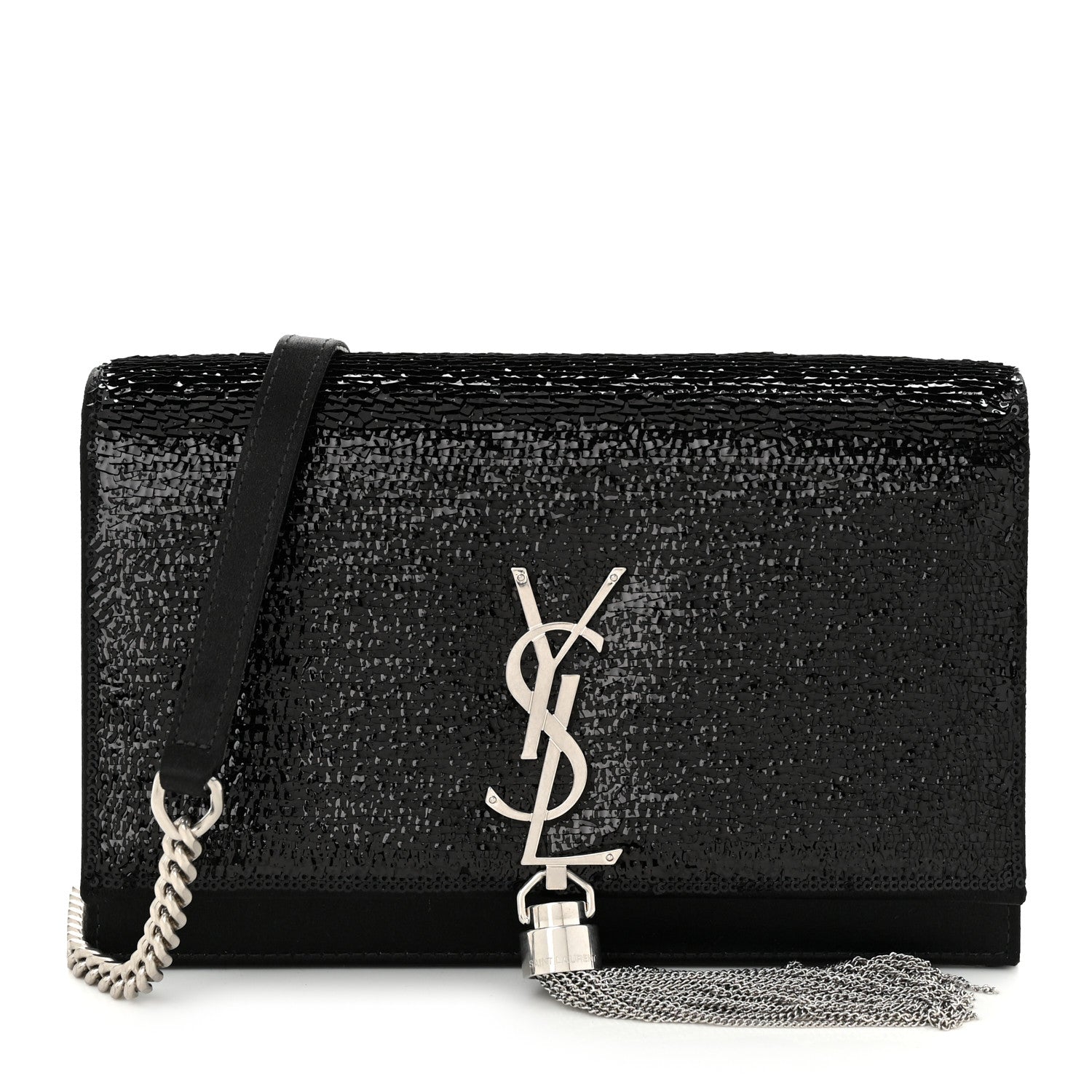 Saint Laurent Satin Sequins Classic Monogram Kate Tassel Chain Wallet Black 1 of 9