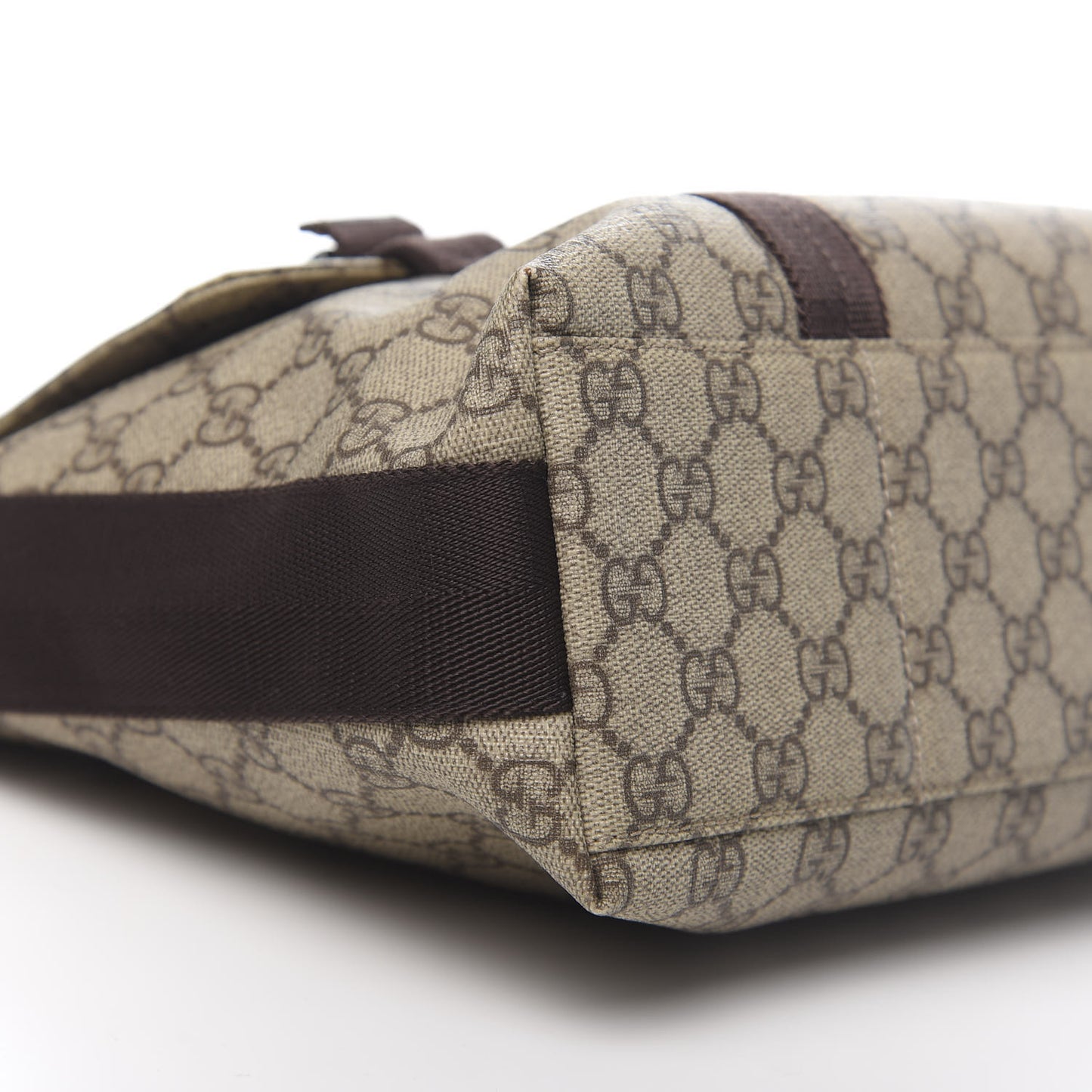 GG Plus Monogram Large Double Buckle Flap Messenger Bag Beige Dark Brown