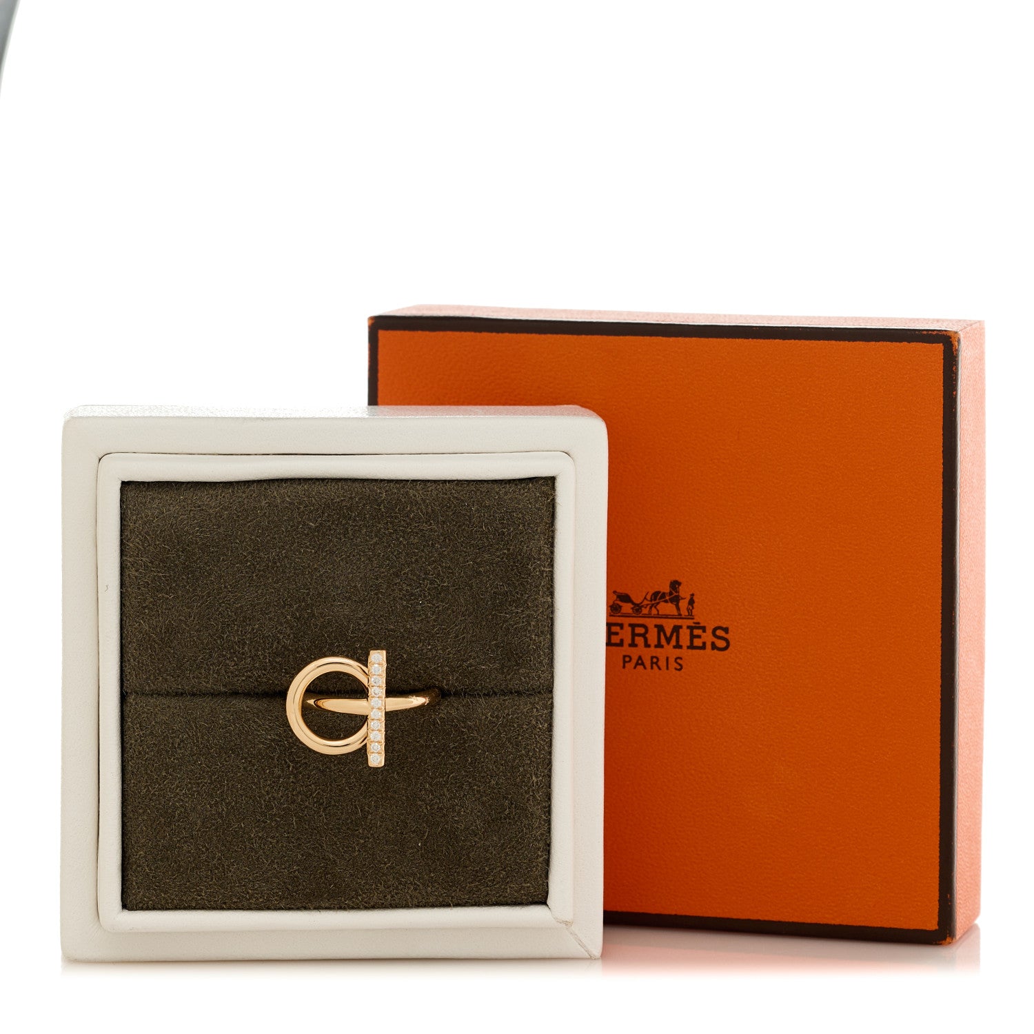 Hermes 18K Rose Gold Diamond PM Echappee Ring 51 5.75 6 of 6