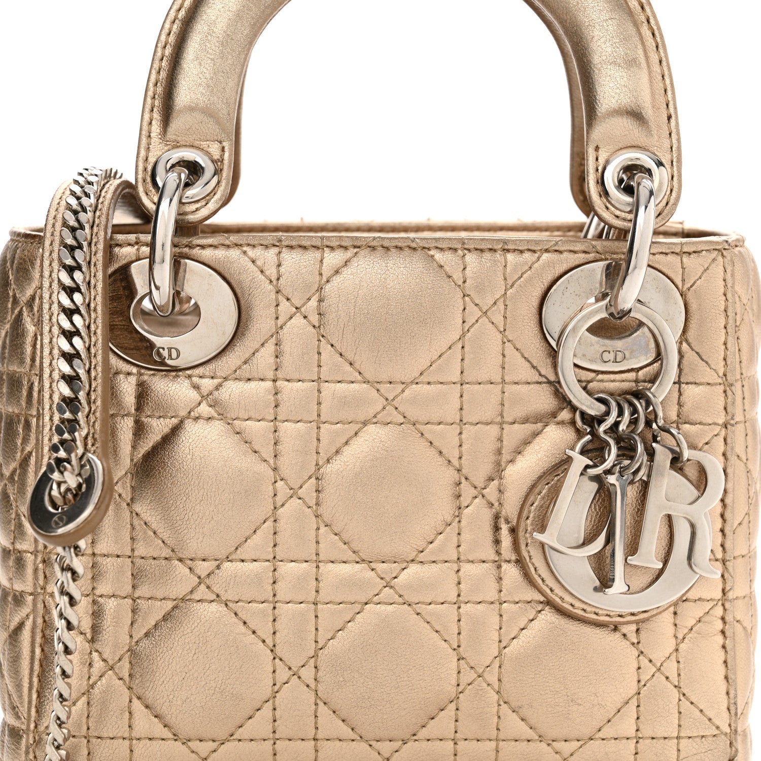 Christian Dior Metallic Lambskin Cannage Mini Lady Dior Gold 8 of 13