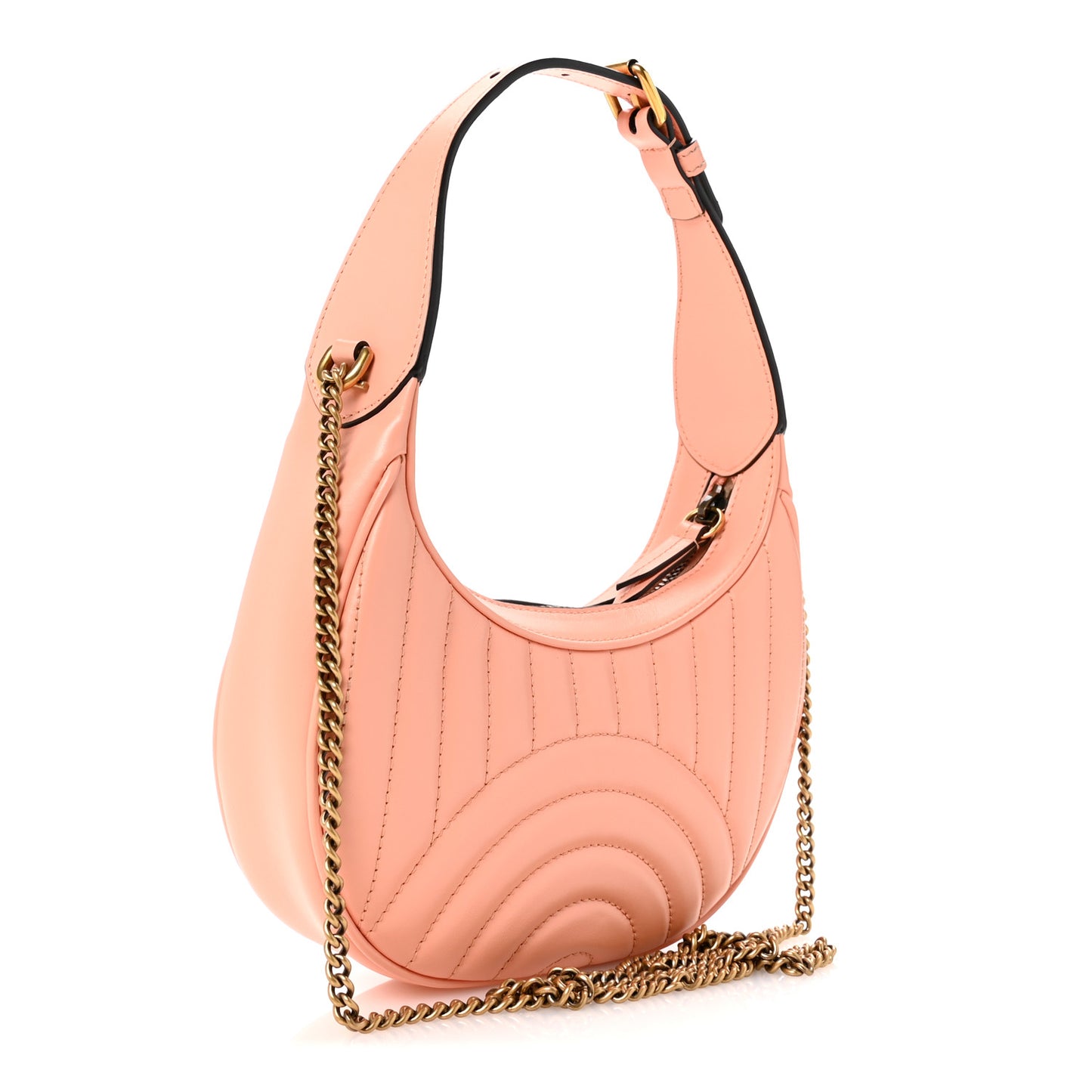 Calfskin Vertical Ring Matelasse Mini GG Marmont Half Moon Hobo Peachy Chic
