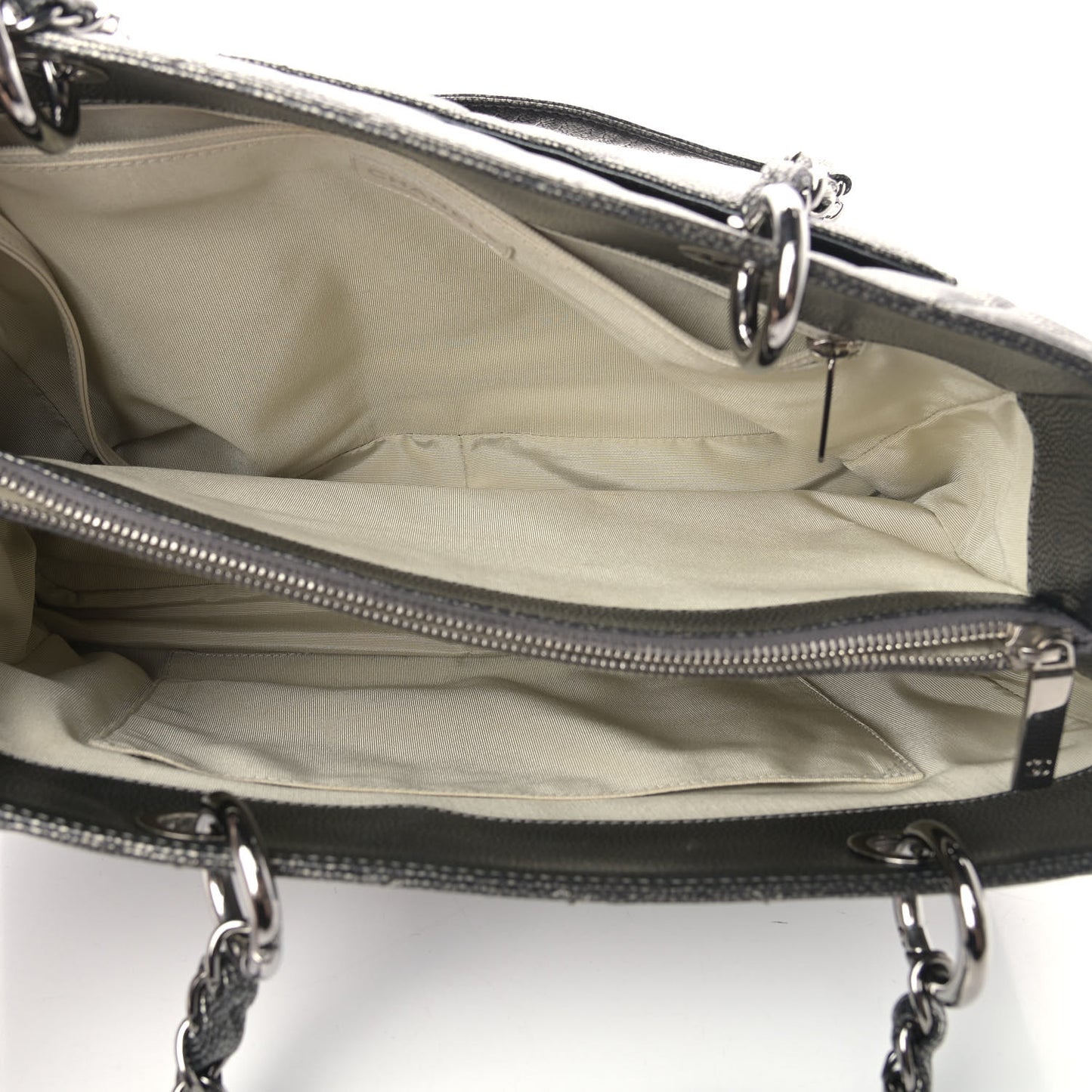 Metallic Caviar Quilted Grand Shopping Tote GST Dark Silver