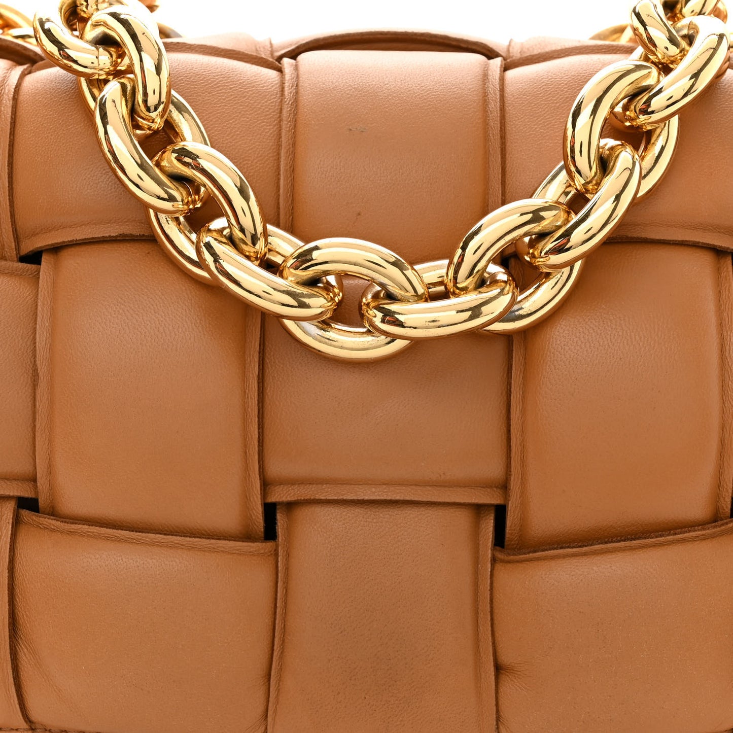 Lambskin Maxi Intreccio Padded Chain Cassette Crossbody Bag Caramel