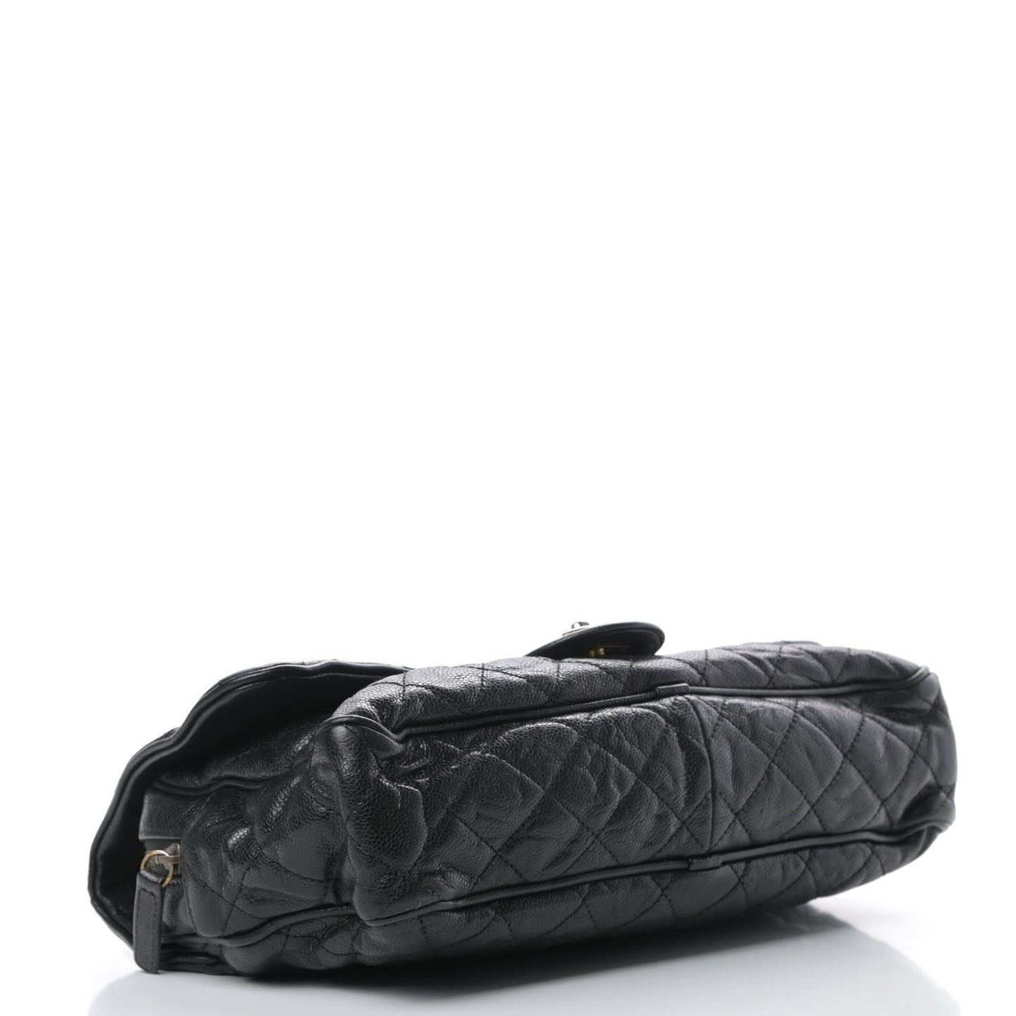 Crumpled Grained Calfskin Quilted Large Shiva Flap Black