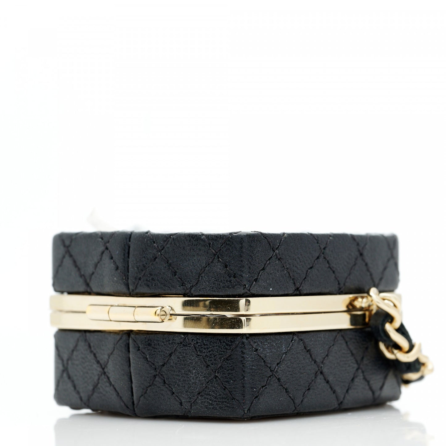 Lambskin Quilted Small Beauty Box Clutch With Chain Black
