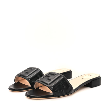 Fendi Nappa FF Embossed Flat Slide Sandals 40 Black 4 of 9