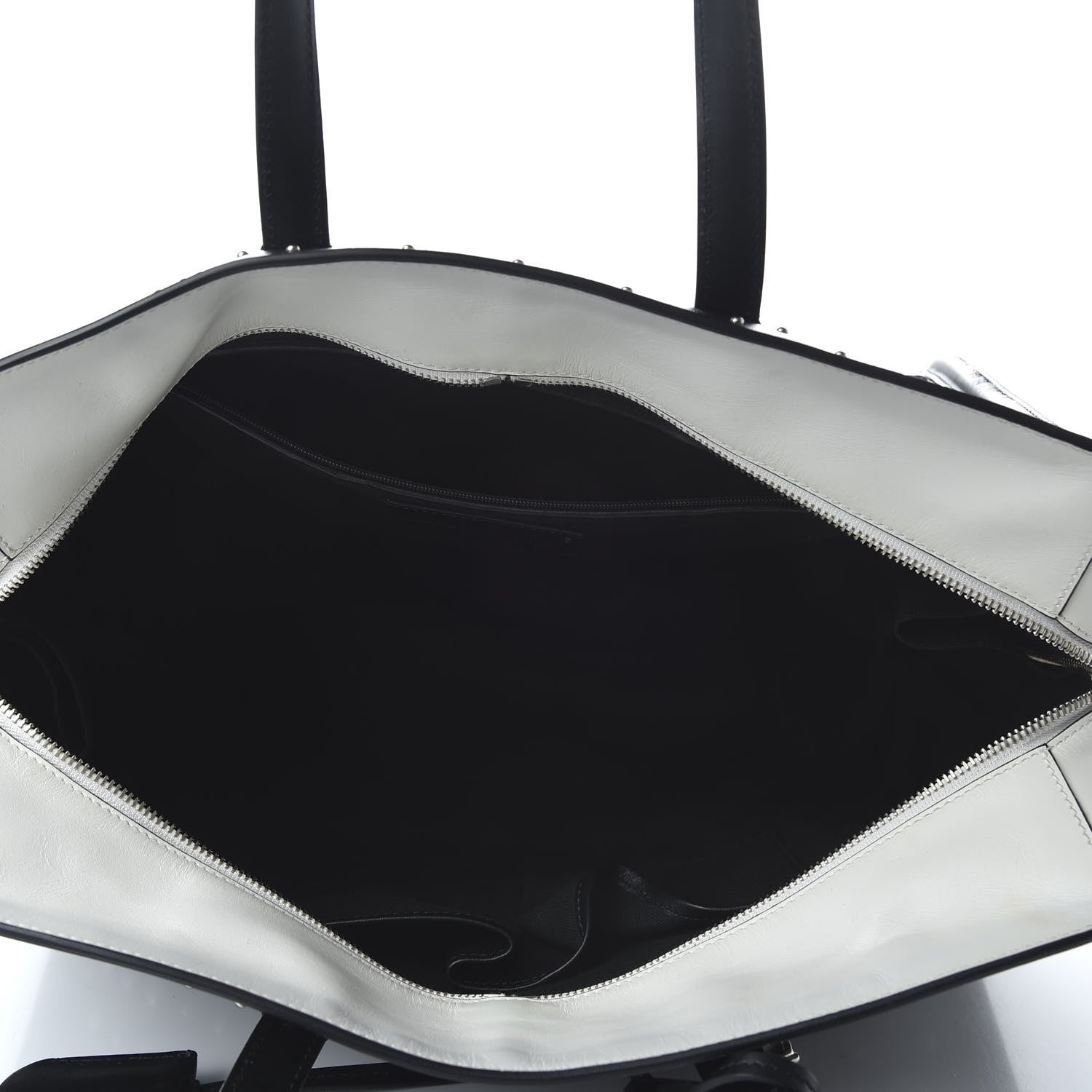 Alexander McQueen Calfskin Large Studded Padlock Zip Around Tote Black White 7 of 9