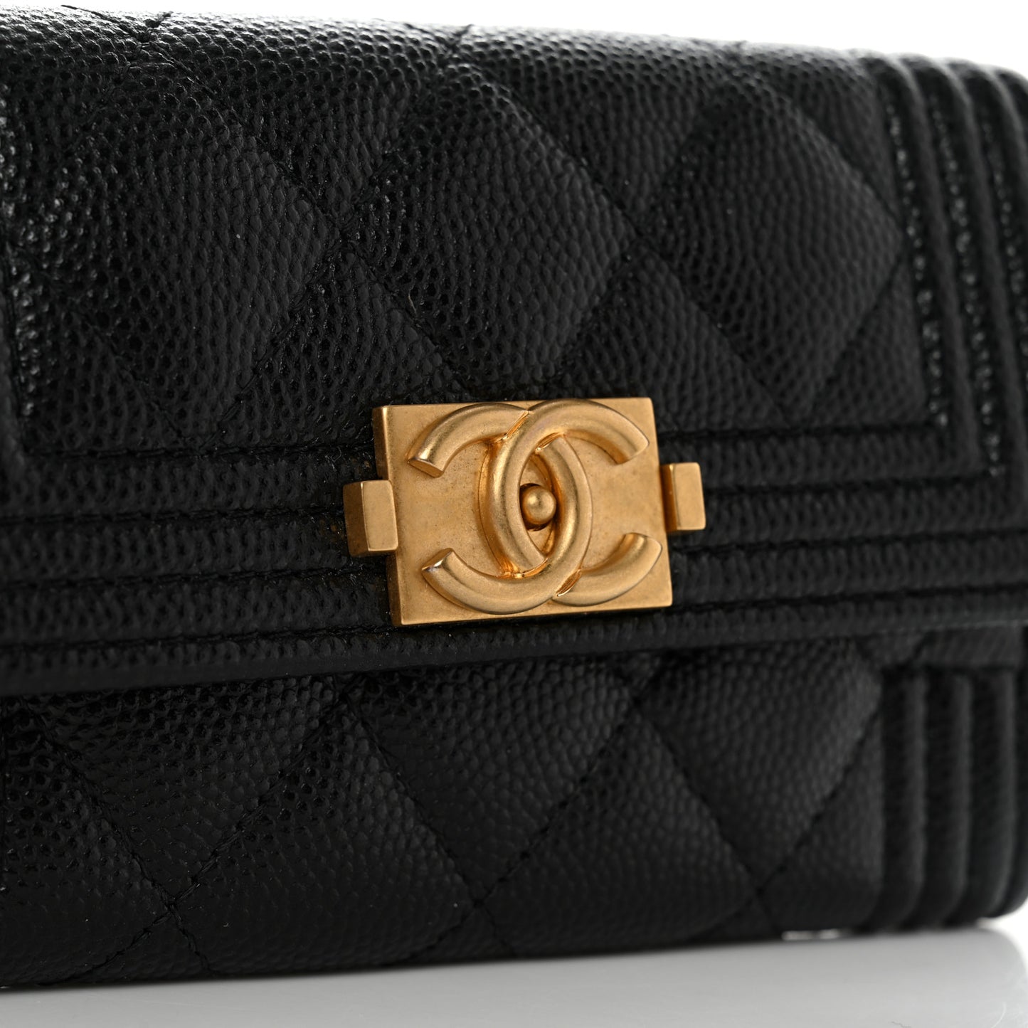 Caviar Quilted Boy Flap Card Holder Black