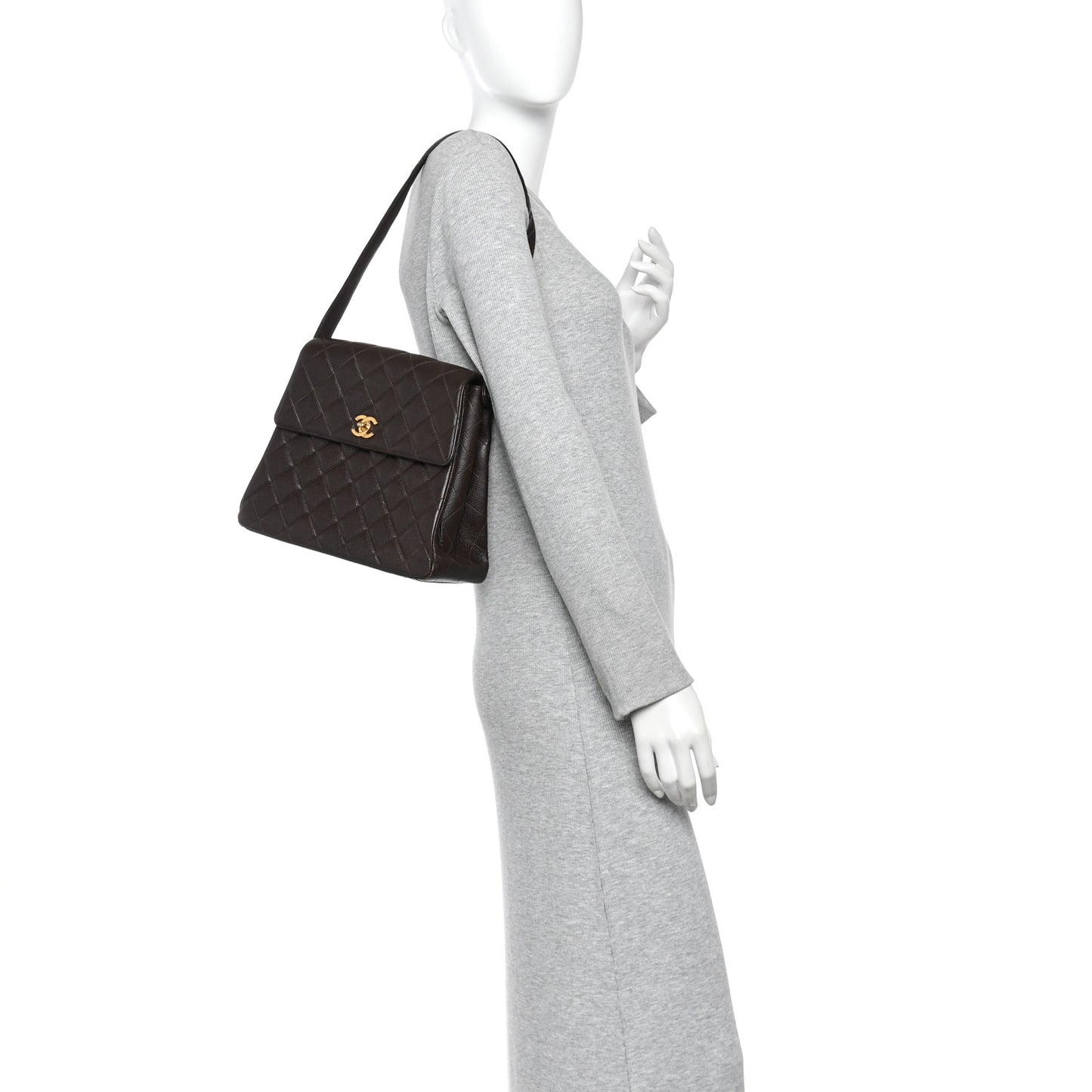 Caviar Quilted Medium Kelly Flap Brown