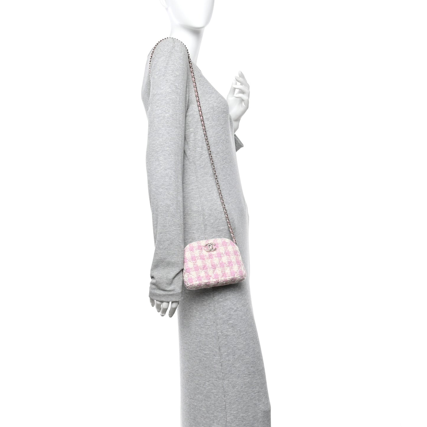 Tweed Quilted Mini Clutch With Chain Pink