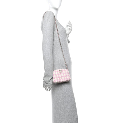 Chanel Tweed Quilted Mini Clutch With Chain Pink 2 of 10