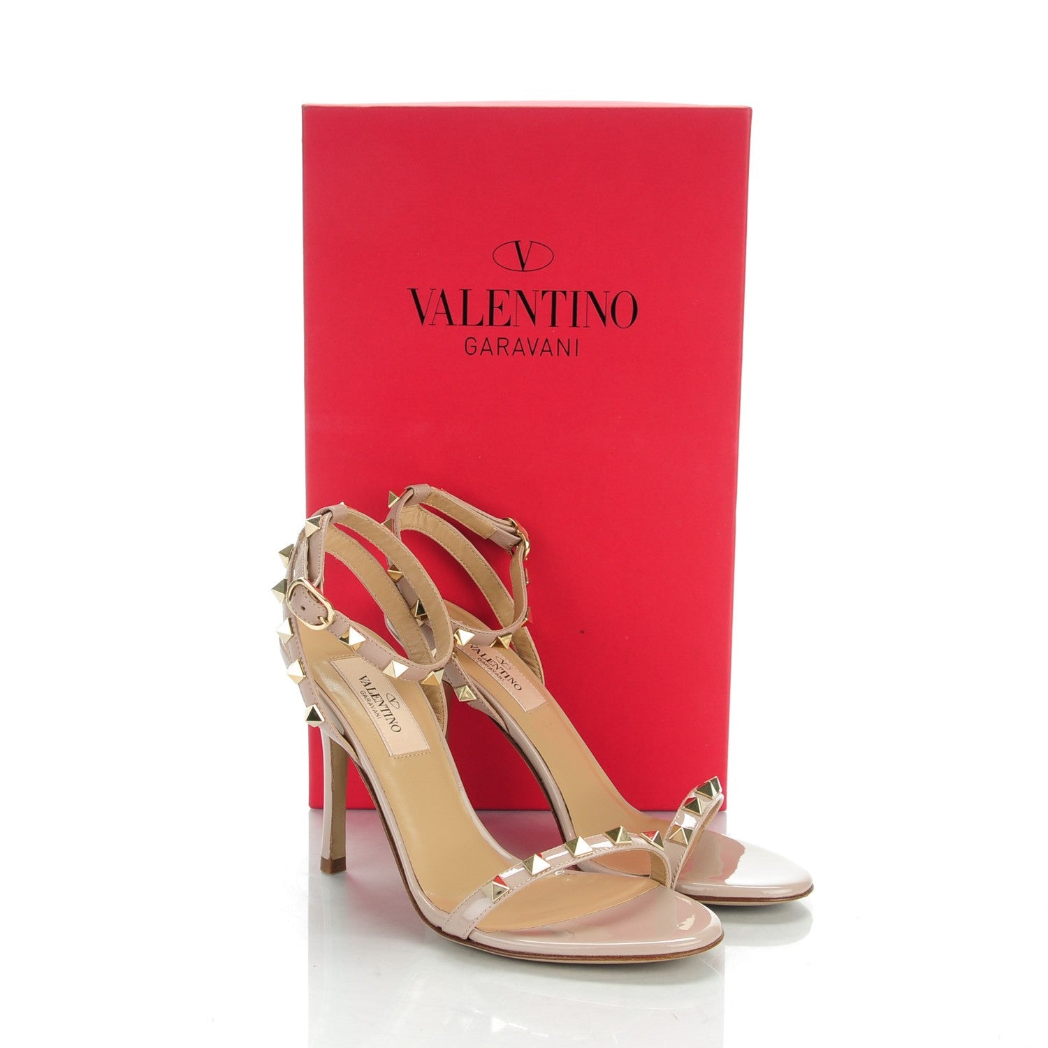 Valentino Garavani Patent Rockstud Ankle Strap 100mm Sandals 35 Poudre 8 of 10