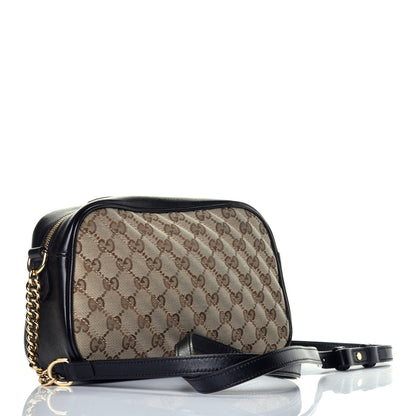 Gucci Monogram Matelasse Diagonal Small GG Marmont Chain Shoulder Bag Beige Black 3 of 11