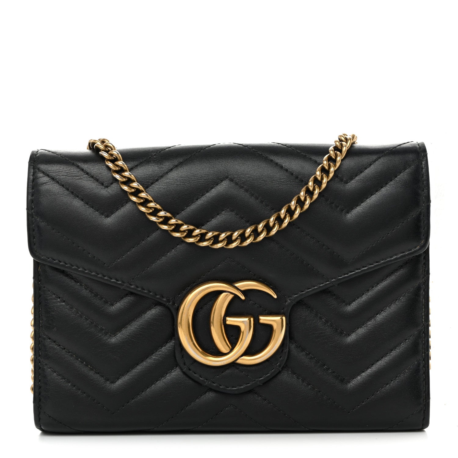 Gucci Calfskin Matelasse GG Marmont Chain Wallet Black 1 of 12