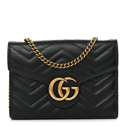 Gucci Calfskin Matelasse GG Marmont Chain Wallet Black 1 of 12