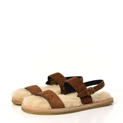 Saint Laurent Suede Shearling Joan Noe 05 Flat Sandals 39.5 Land 3 of 10