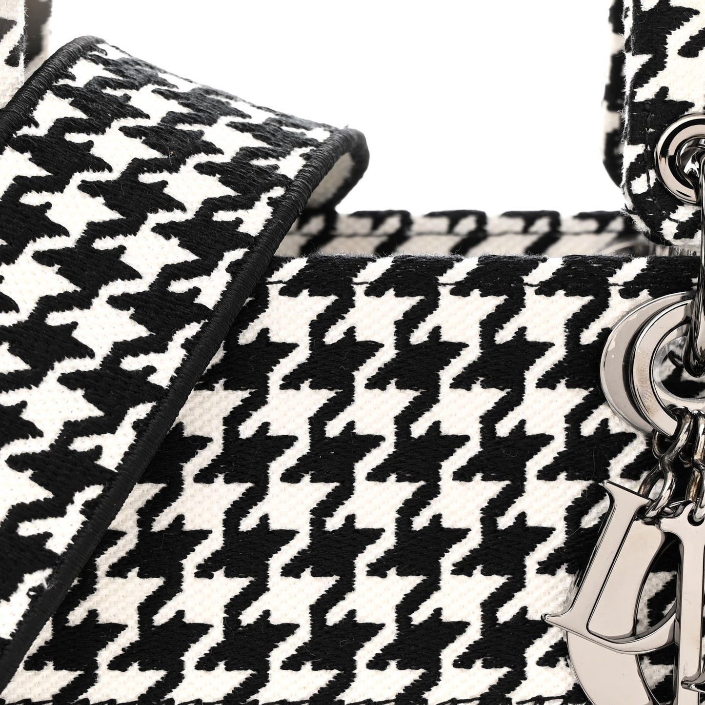 Canvas Houndstooth Embroidered Medium Lady D-Lite Black White