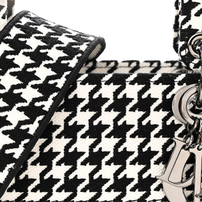 Christian Dior Canvas Houndstooth Embroidered Medium Lady D-Lite Black White 8 of 12