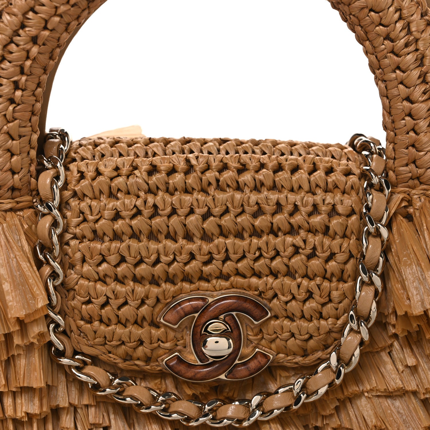 Chanel Raffia Fringe Nano Kelly Shopper Dark Beige 8 of 11