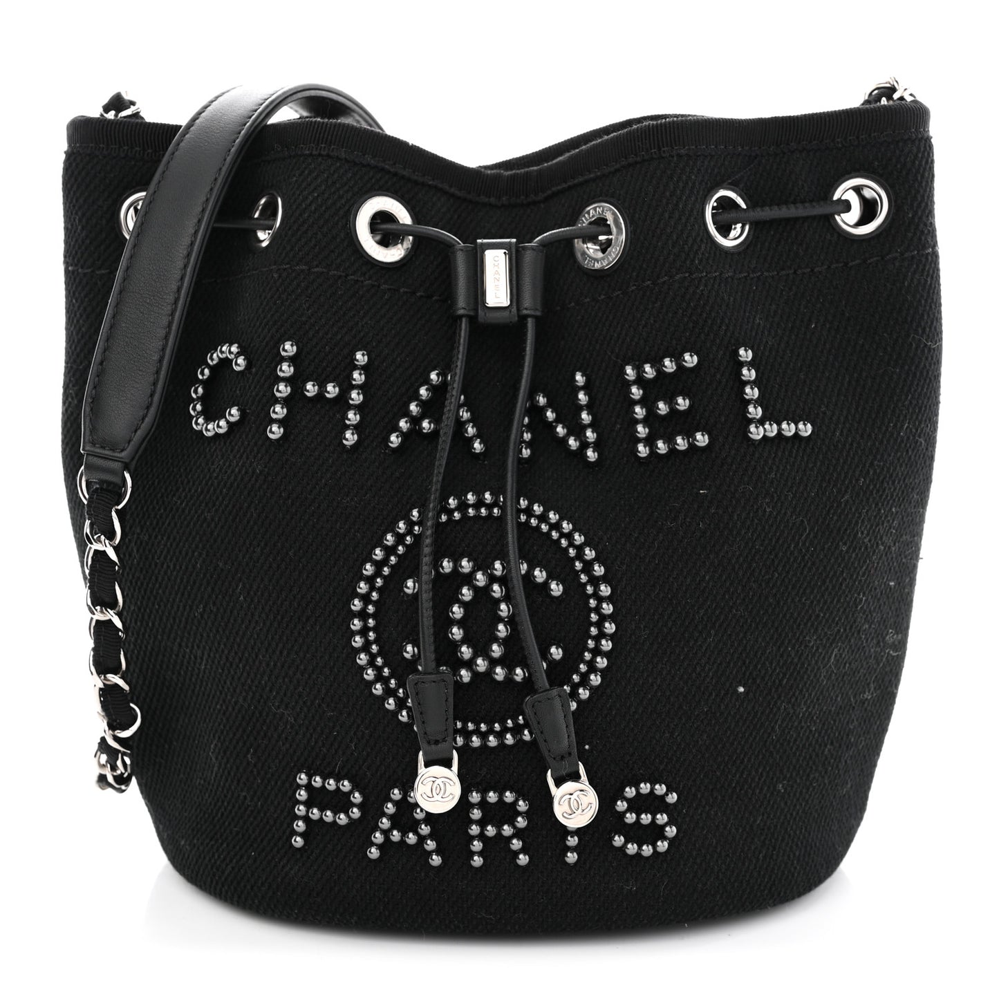 Canvas Deauville Drawstring Bucket Bag Black