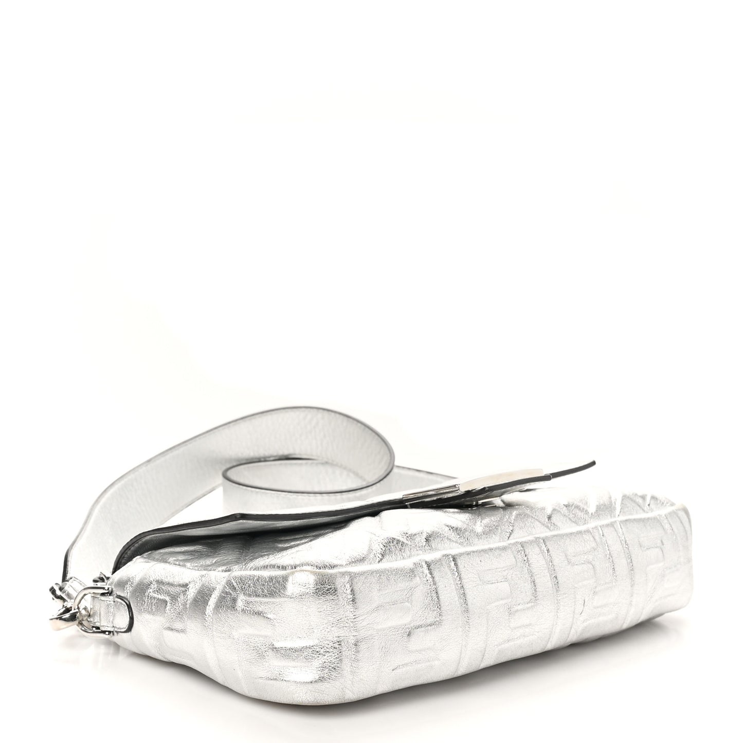 Vitello Catalan Mirror FF 1974 Embossed Baguette Argento