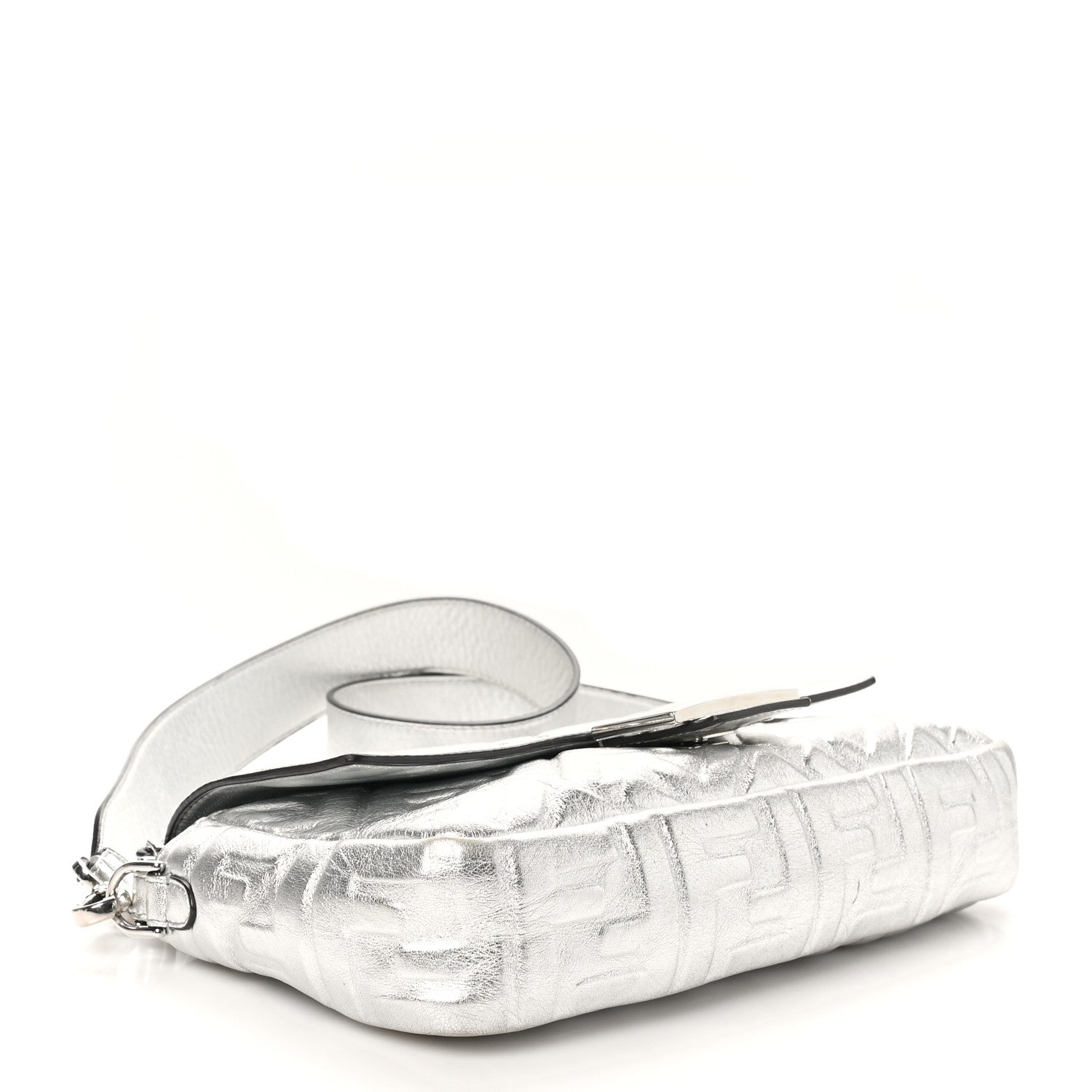 Fendi Vitello Catalan Mirror FF 1974 Embossed Baguette Argento 4 of 10