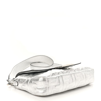 Fendi Vitello Catalan Mirror FF 1974 Embossed Baguette Argento 4 of 10