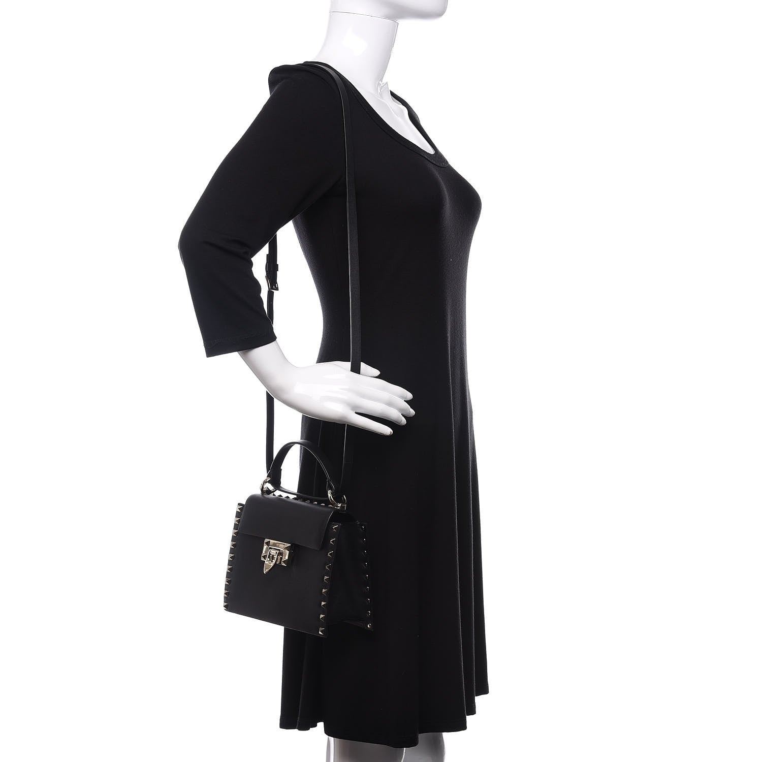 Valentino Garavani Vitello Rockstud Overlay Flap Top Handle Bag Black 2 of 9