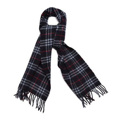 Burberry Lambswool Check Fringe Scarf Navy 1 of 4