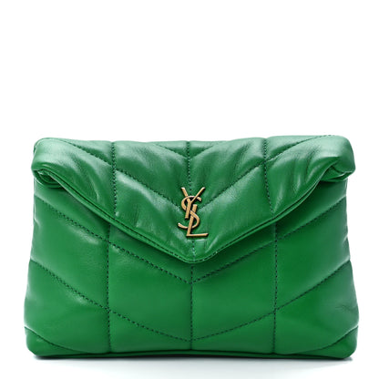 Saint Laurent Lambskin Monogram Loulou Puffer Pouch Clutch New Vert 1 of 12