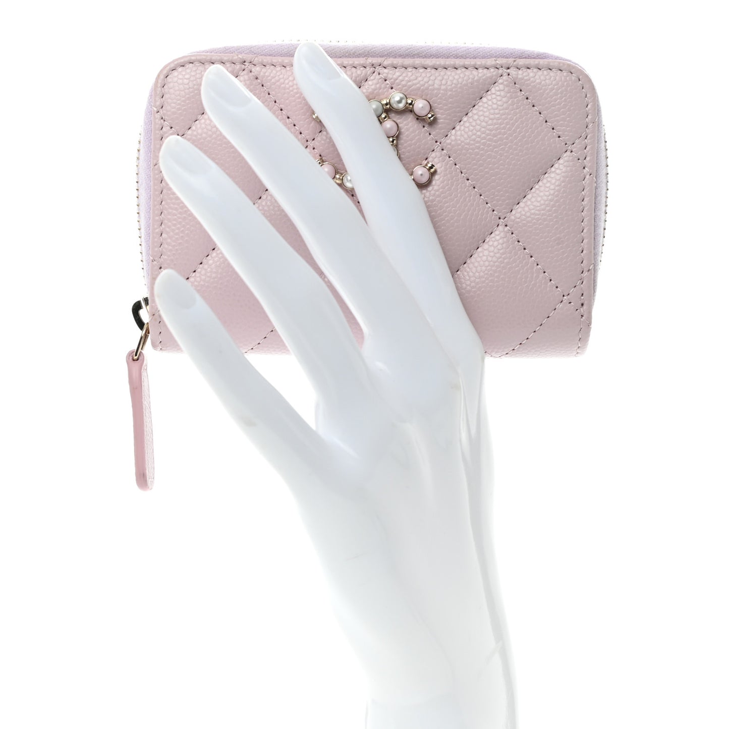 Caviar Quilted Pearl Coco Candy Zip Coin Purse Light Pink