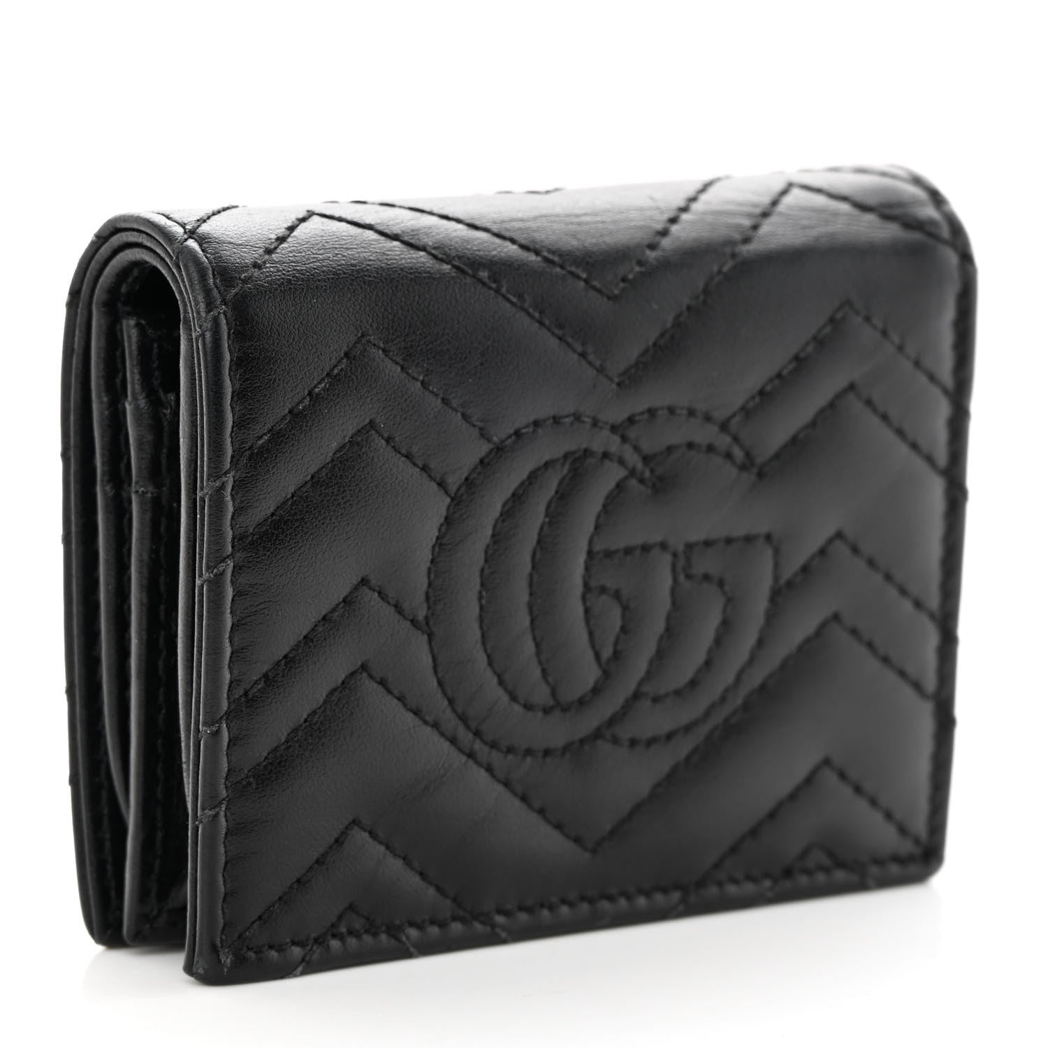 Gucci Calfskin Matelasse GG Marmont Card Case Wallet Black 3 of 14