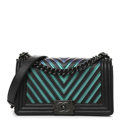 Chanel Calfskin Painted Chevron Embossed Medium Boy Flap Black 1 of 7