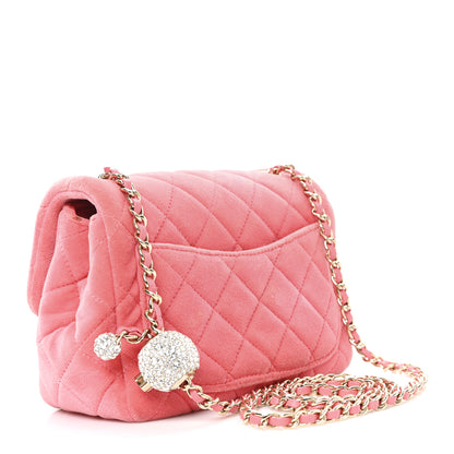 Chanel Velvet Quilted Mini Square Pearl Crush Flap Coral 3 of 11