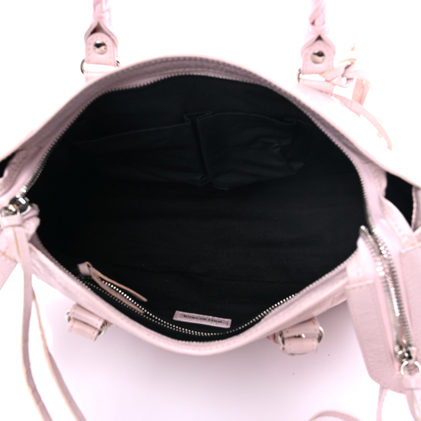 Agneau Classic Silver Hardware S City Logo Strap Light Rose White