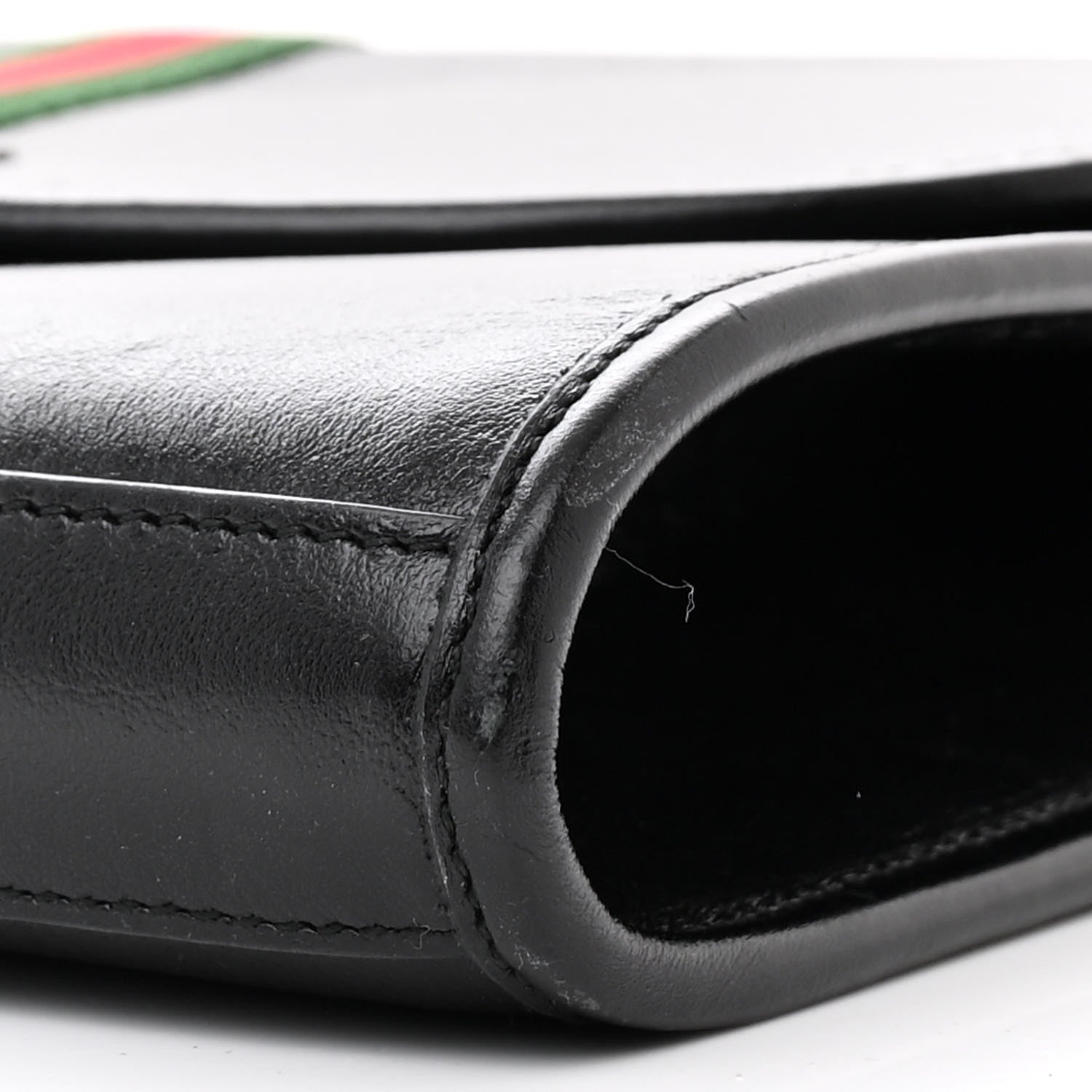 Gucci Textured Calfskin Web Medium Rajah Slim Flap Shoulder Bag Black 10 of 11