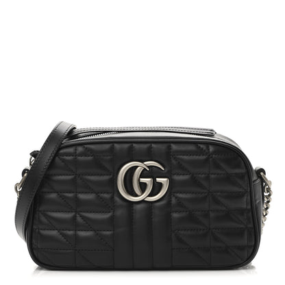 Gucci Calfskin Matelasse Aria Small GG Marmont Chain Shoulder Bag Black 1 of 11