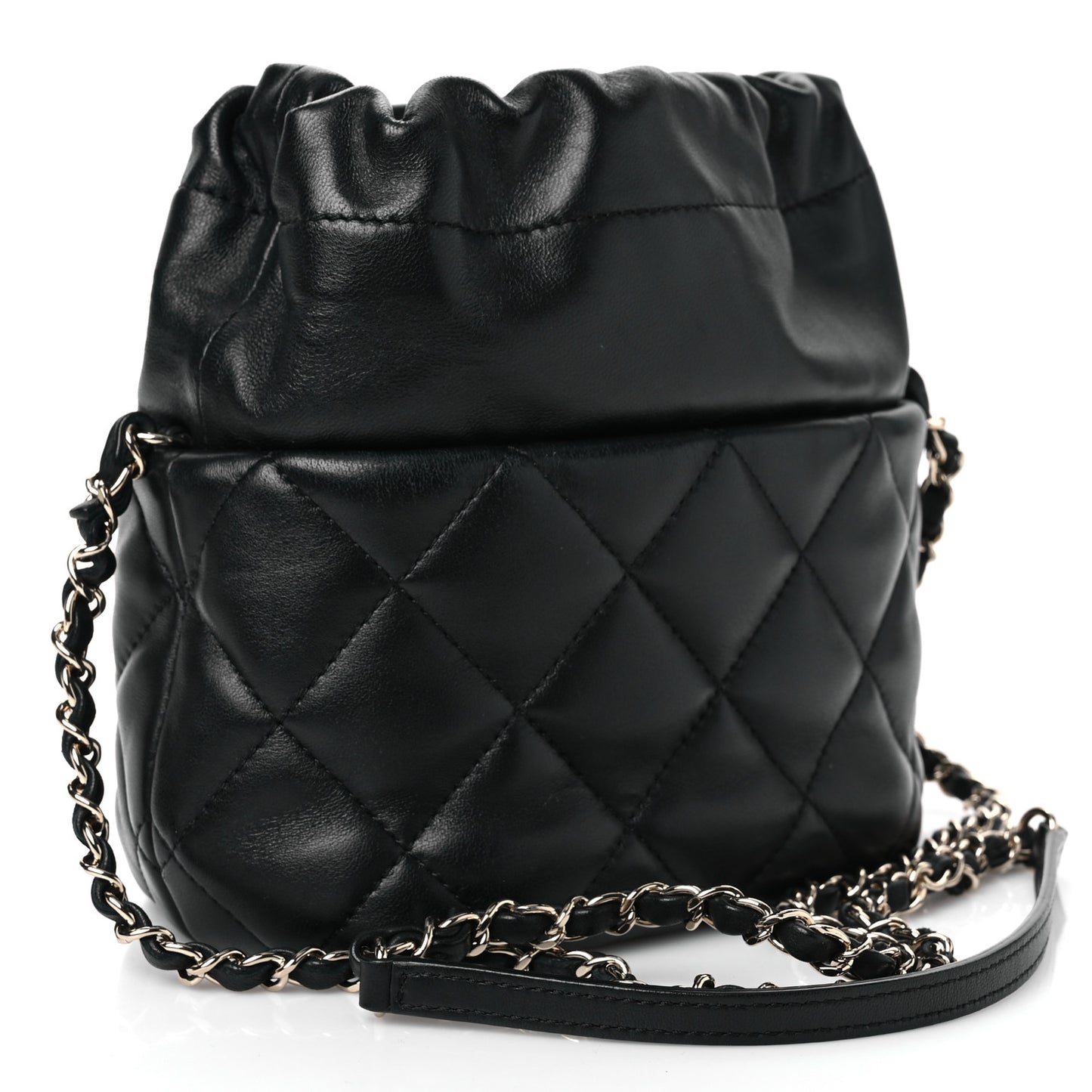 Lambskin Quilted Pearl Bucket Bag Black
