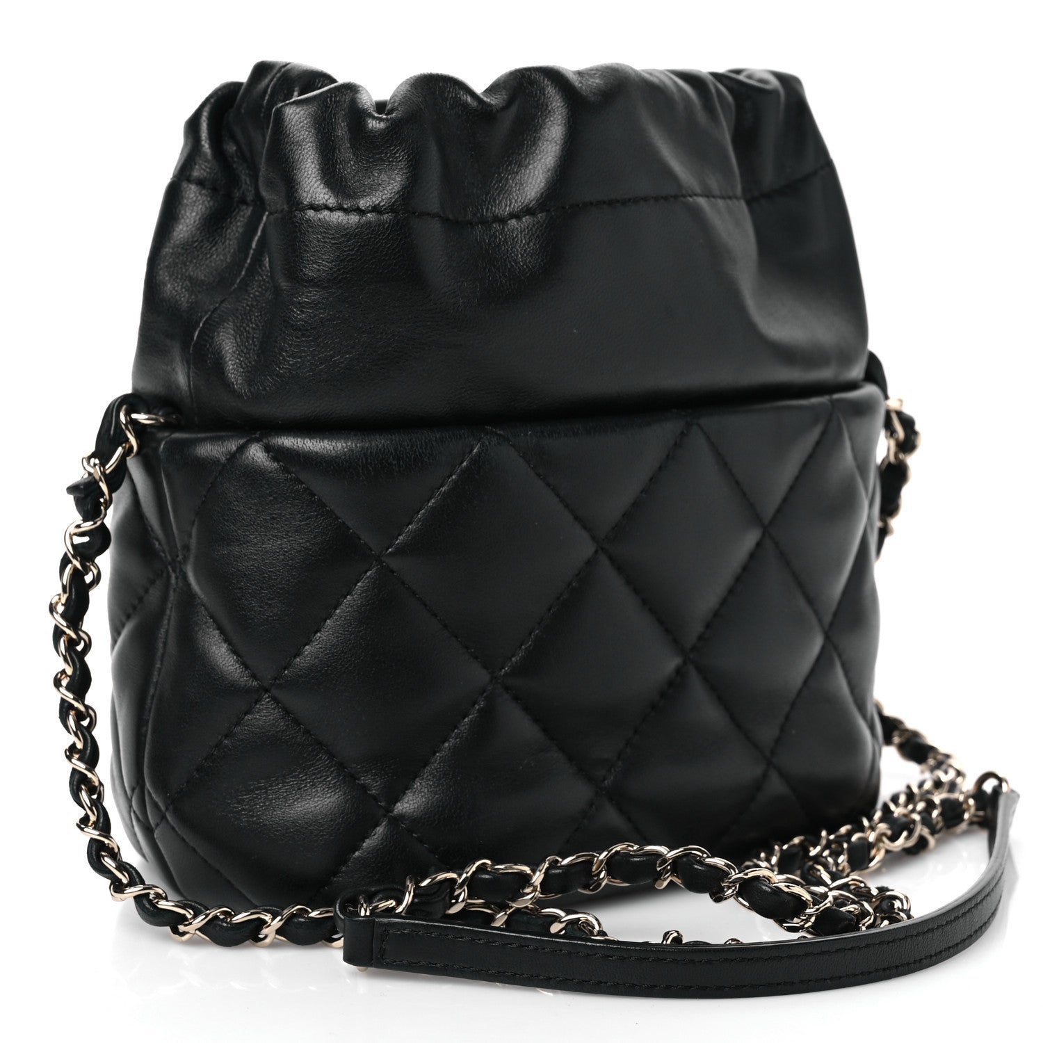 Chanel Lambskin Quilted Pearl Bucket Bag Black 3 of 10
