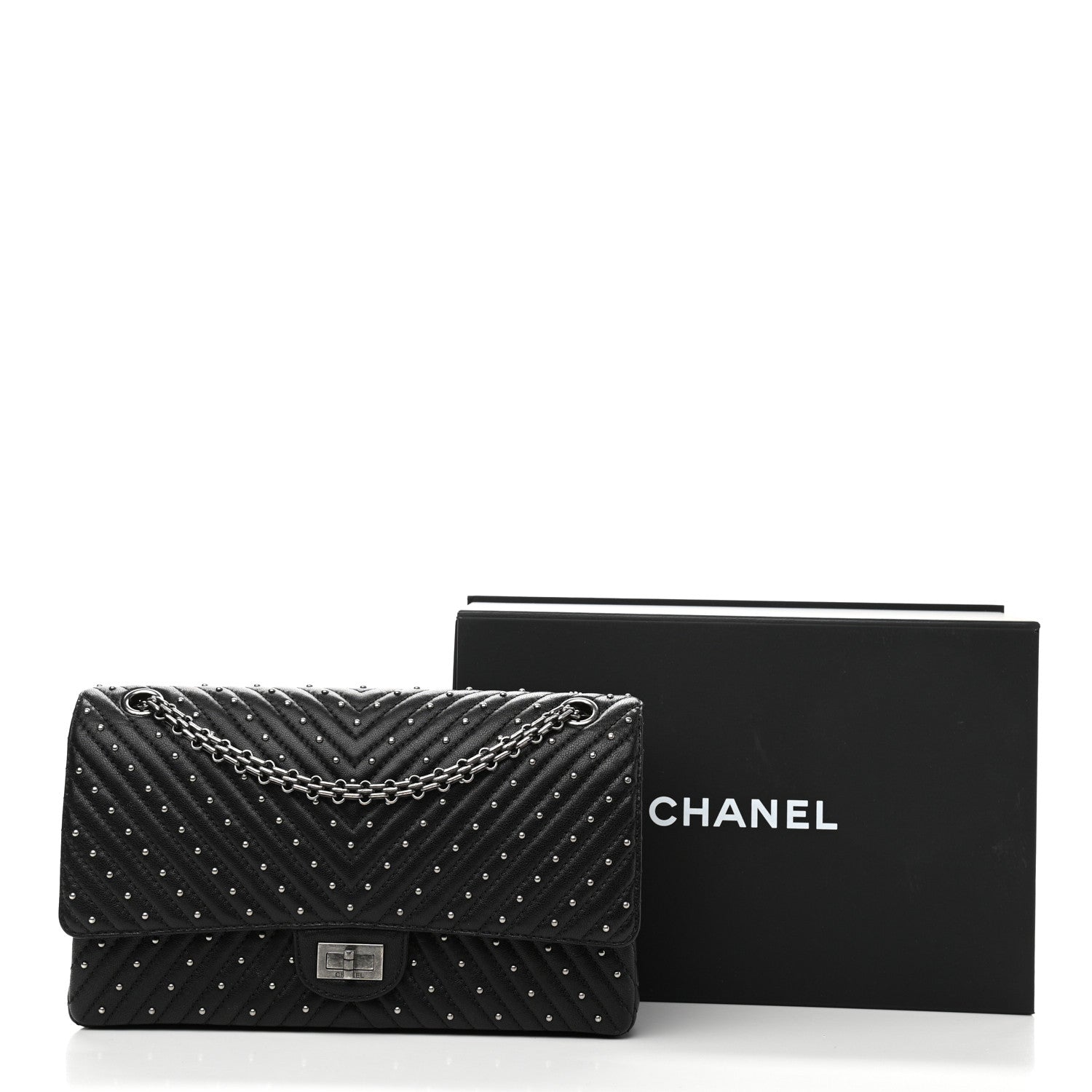 Chanel Sheepskin Chevron Quilted Studded 2.55 Reissue 226 Flap Black 13 of 13