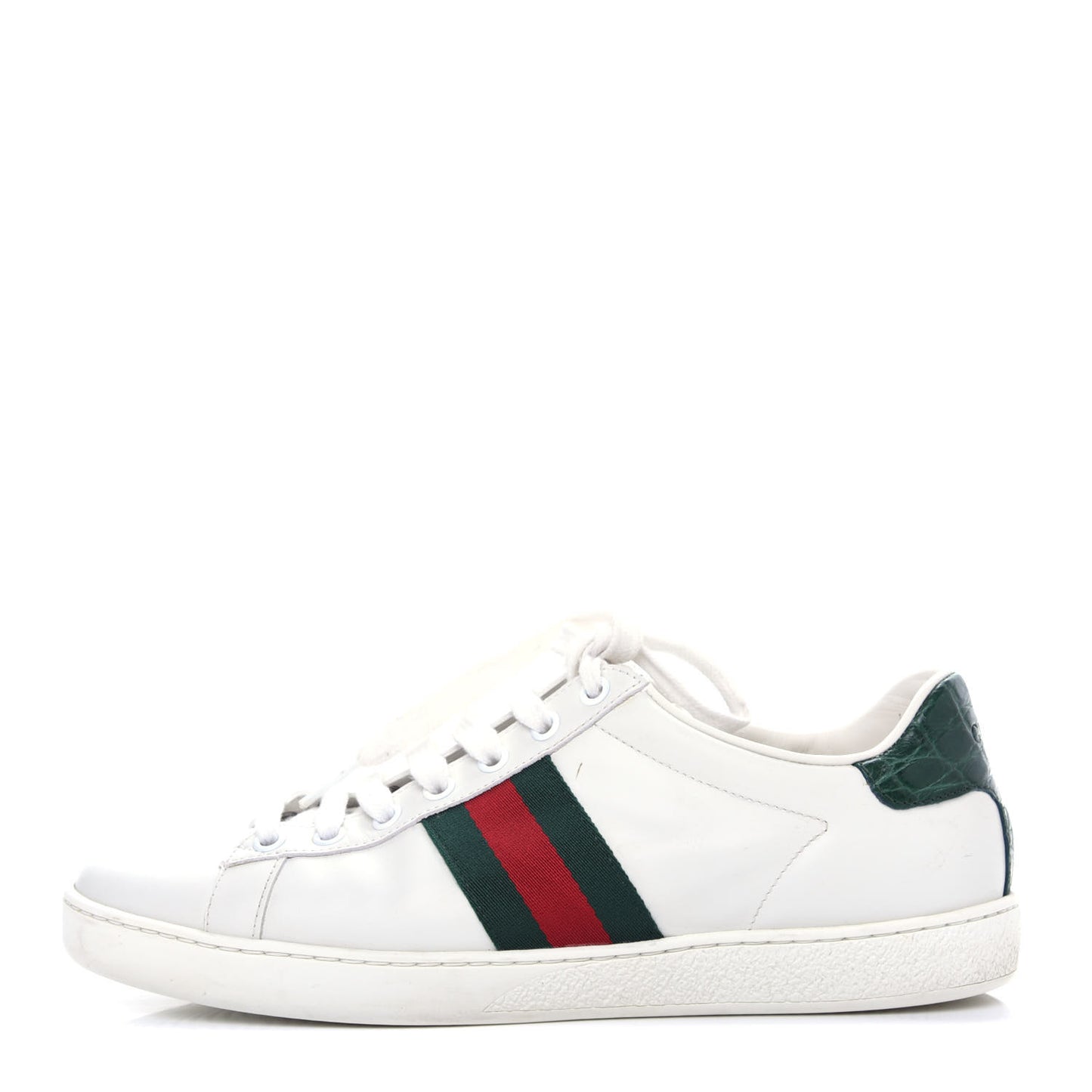 Calfskin Crocodile Web Womens Ace Sneakers 38 White Green