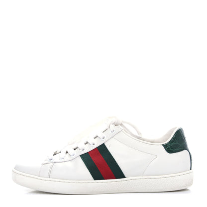 Gucci Calfskin Crocodile Web Womens Ace Sneakers 38 White Green 1 of 12