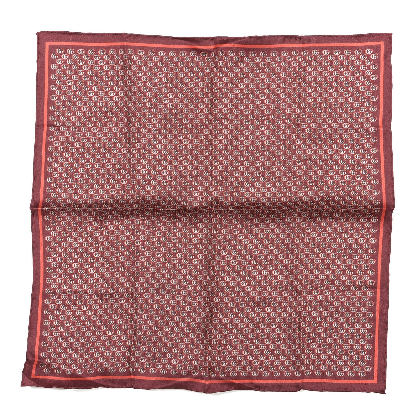 Silk Interlocking G Heart Square Scarf Red