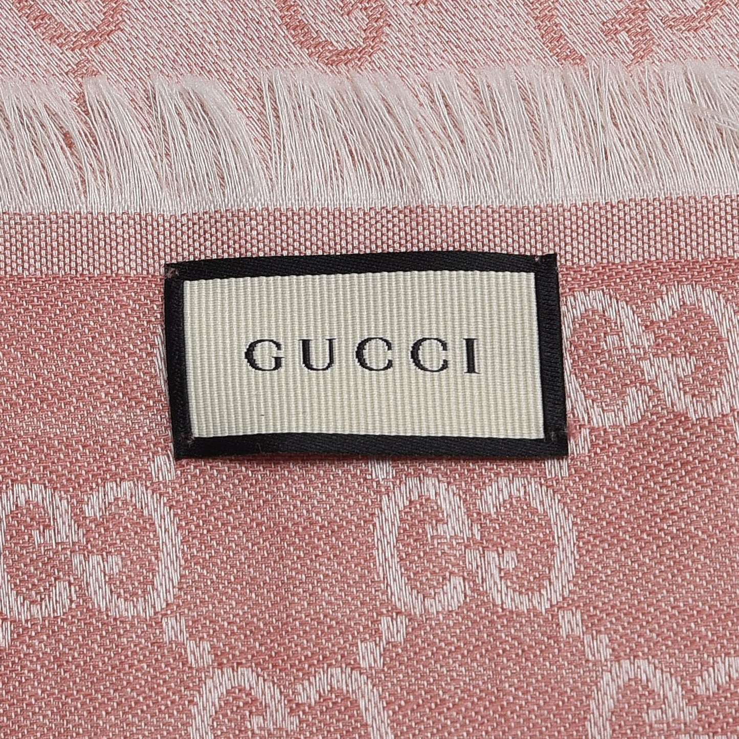 Wool Silk Monogram GGWeb Fringe Shawl Rose Ivory