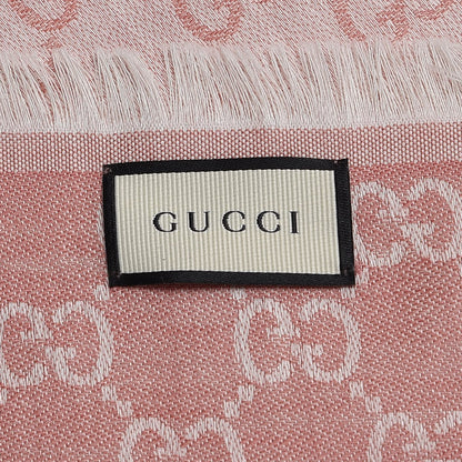 Gucci Wool Silk Monogram GGWeb Fringe Shawl Rose Ivory 3 of 3