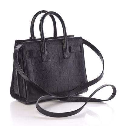 Saint Laurent Calfskin Crocodile Embossed Nano Sac De Jour Black 4 of 9