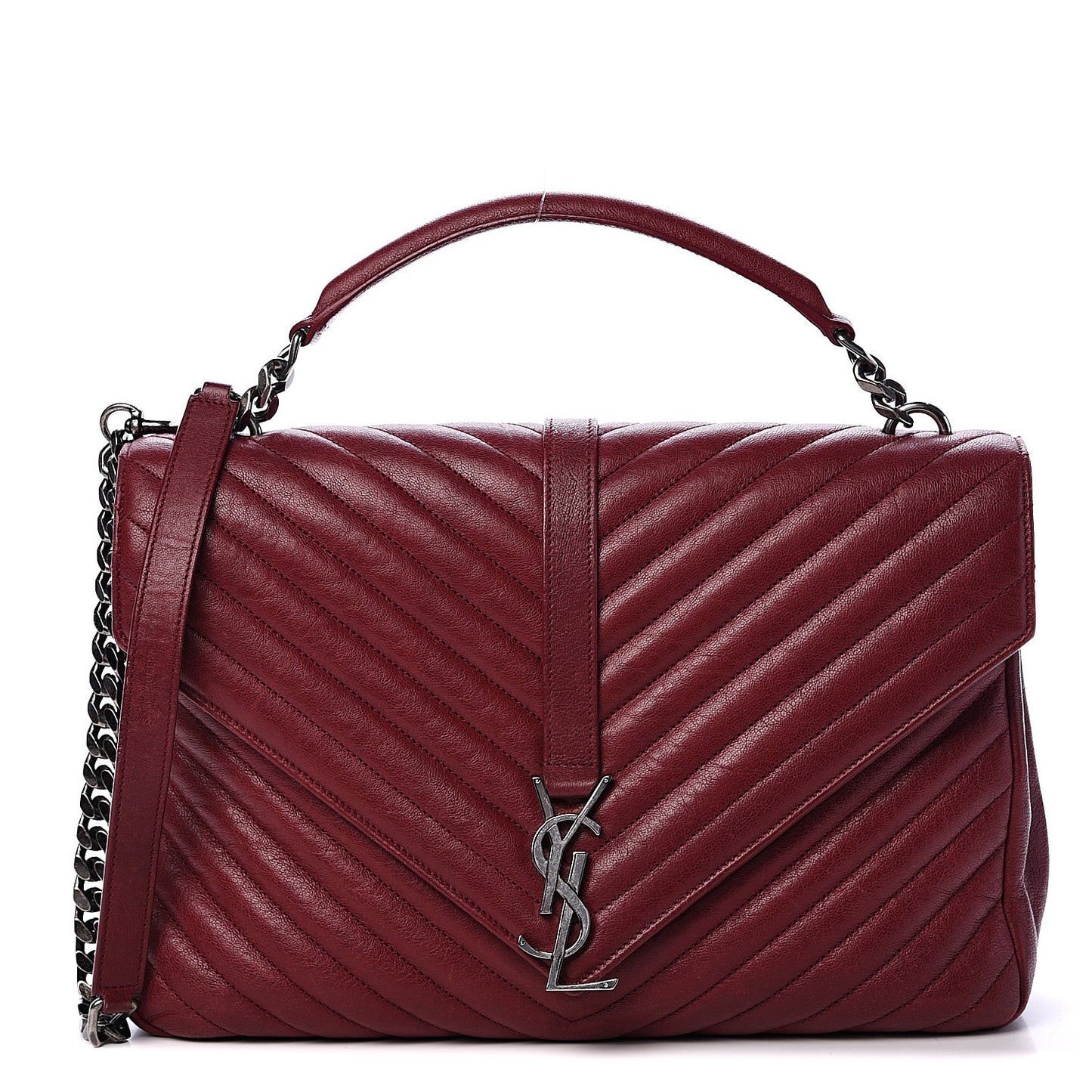 Sheepskin Matelasse Chevron Large College Monogram Satchel Oxblood